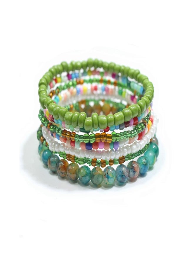 DATOA Bohemian Multilayer Seed Beads Bracelet Handmade Wrap Bracelets Beach Stretch Bangle Jewelry for Women-Green2